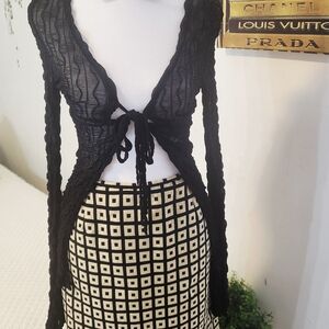 Lafayette 148 New York Black and Cream Checkered Pencil Skirt